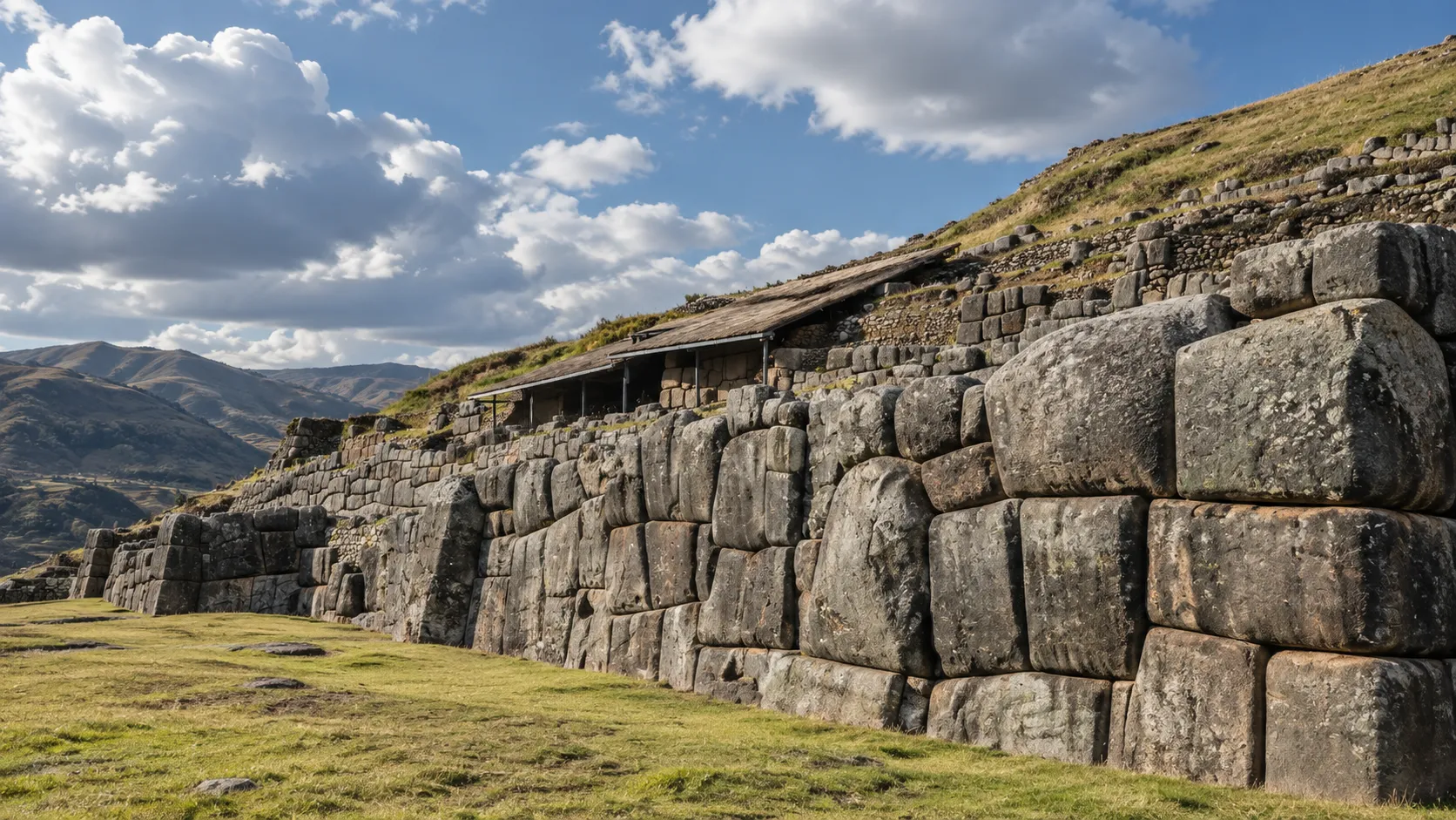 Murallas megalíticas de Sacsayhuamán bajo un cielo de transición entre temporada seca y lluvias en Cusco